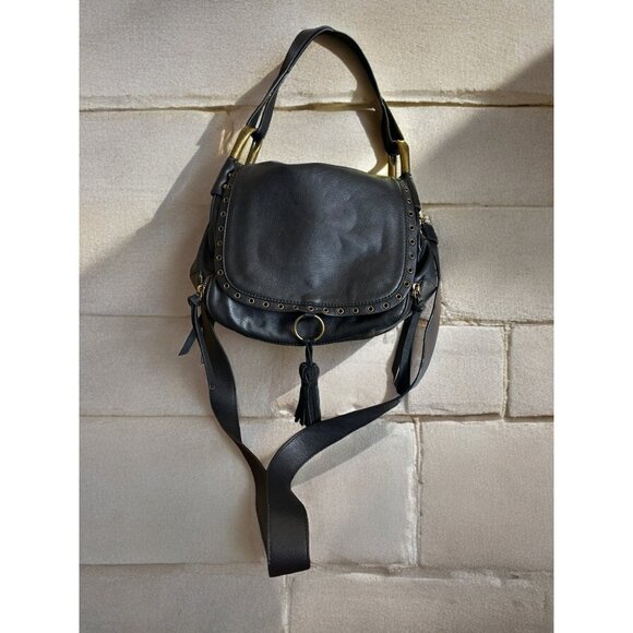 Steve Madden Black Pebble Leather Pop Hobo Biker Style Handbag - Picture 1 of 9